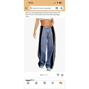 Women's High Waisted Patchwork Stripes Loose Denim Pants Y2K Straight Colorblock